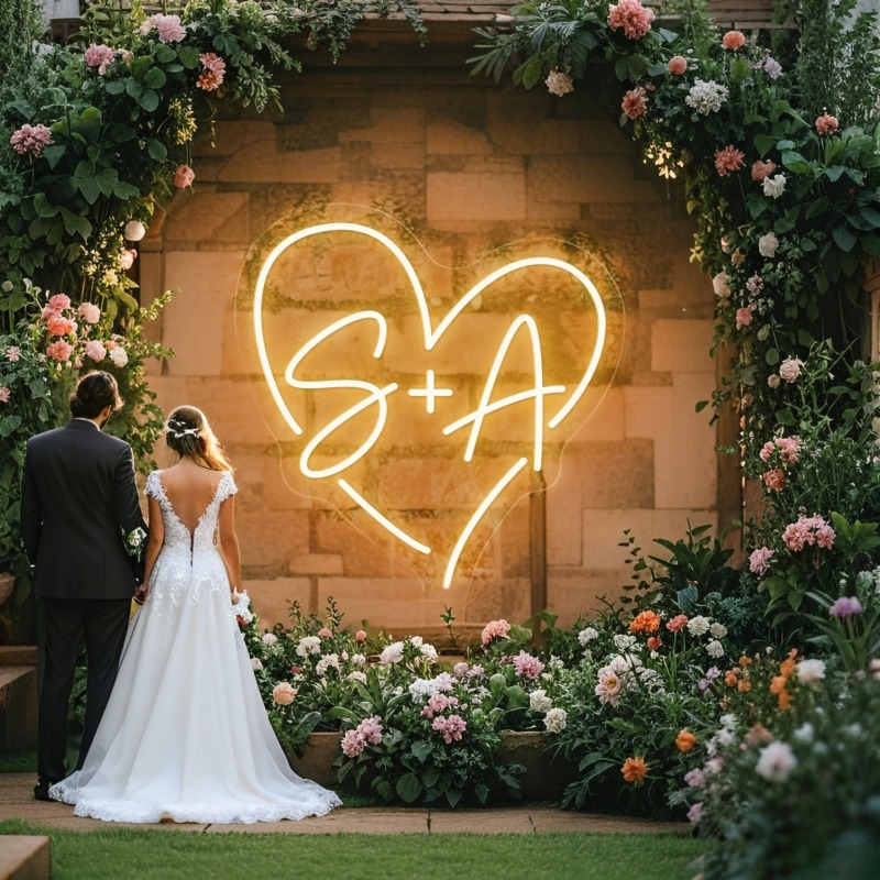 Home Decor Xmas - Custom Initials Heart LED Neon Sign,