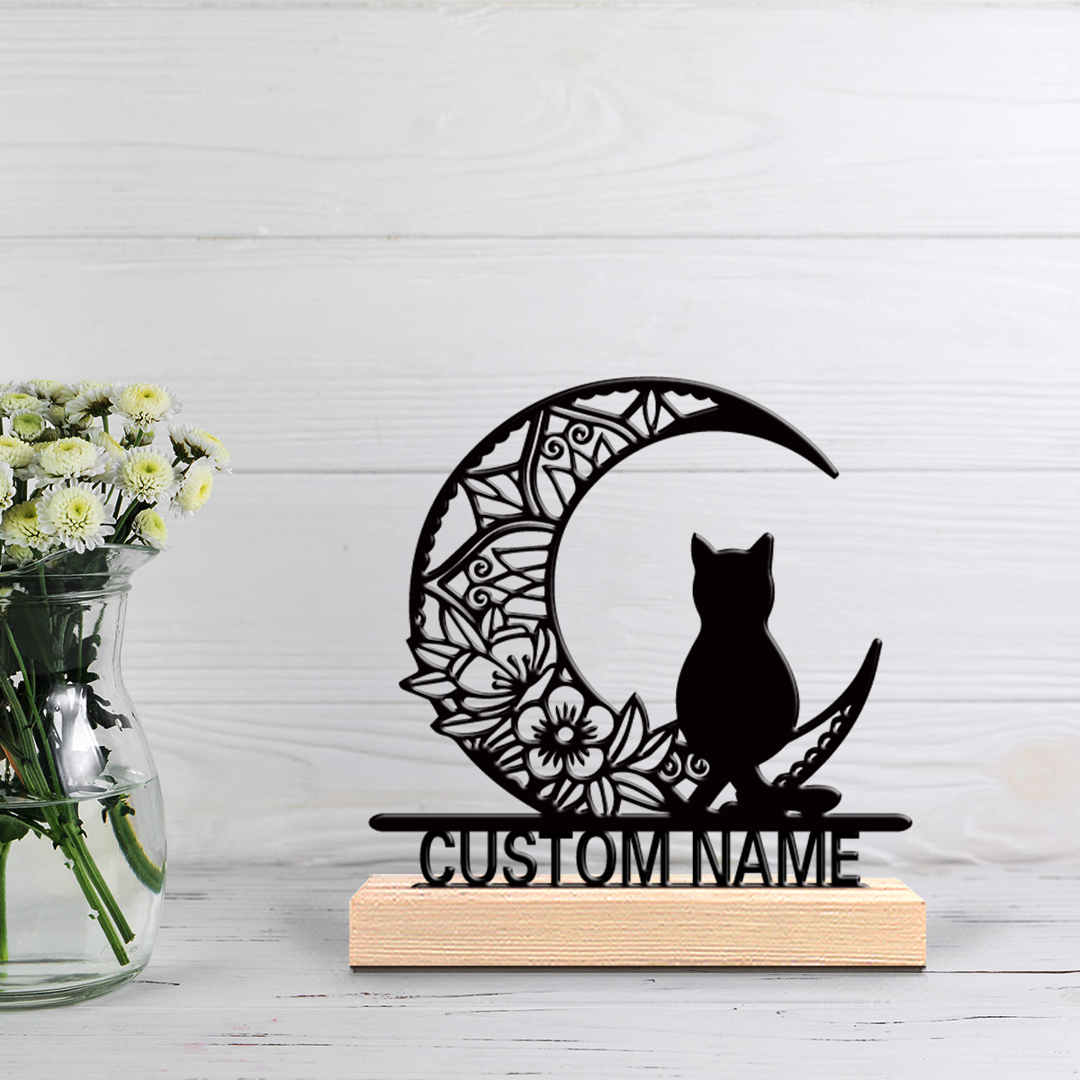 Home Decor Cat - 1pc Abstract moon cat Personalized Text