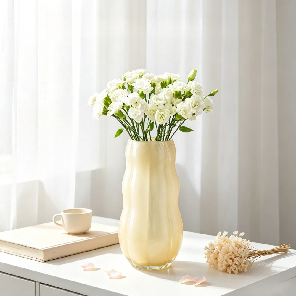 Nordic Wavy Frosted Glass Flow - Glass Vase Nordic ulasan dan harga