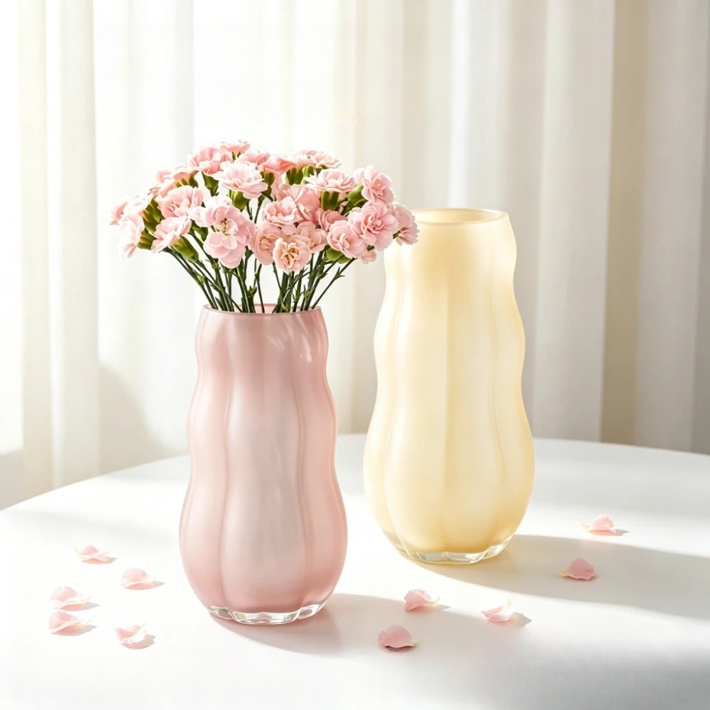 Nordic Wavy Frosted Glass Flow - Glass Vase Nordic ulasan dan harga