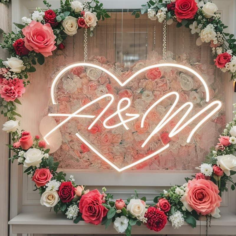 Custom Initials Heart LED Neon - Home Decor Xmas ulasan dan harga