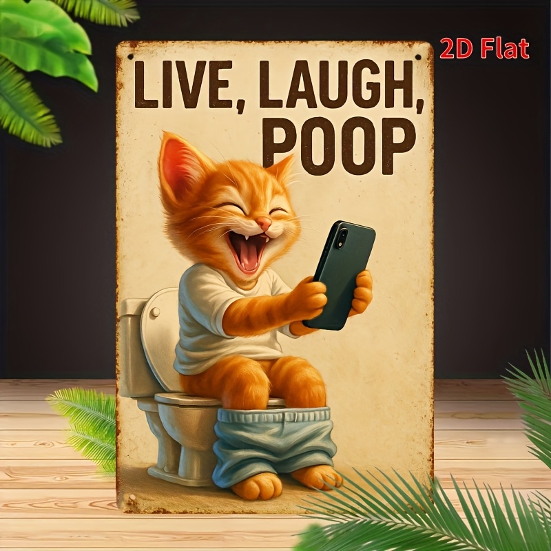 Funny Cat on Toilet Metal Wall - Home Decor Cat ulasan dan harga