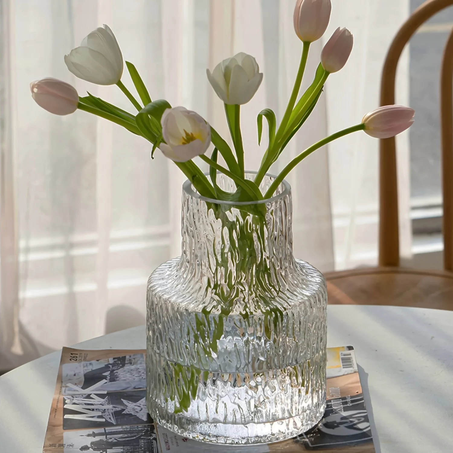 Nordic Vintage-Style Textured  - Glass Vase Nordic ulasan dan harga