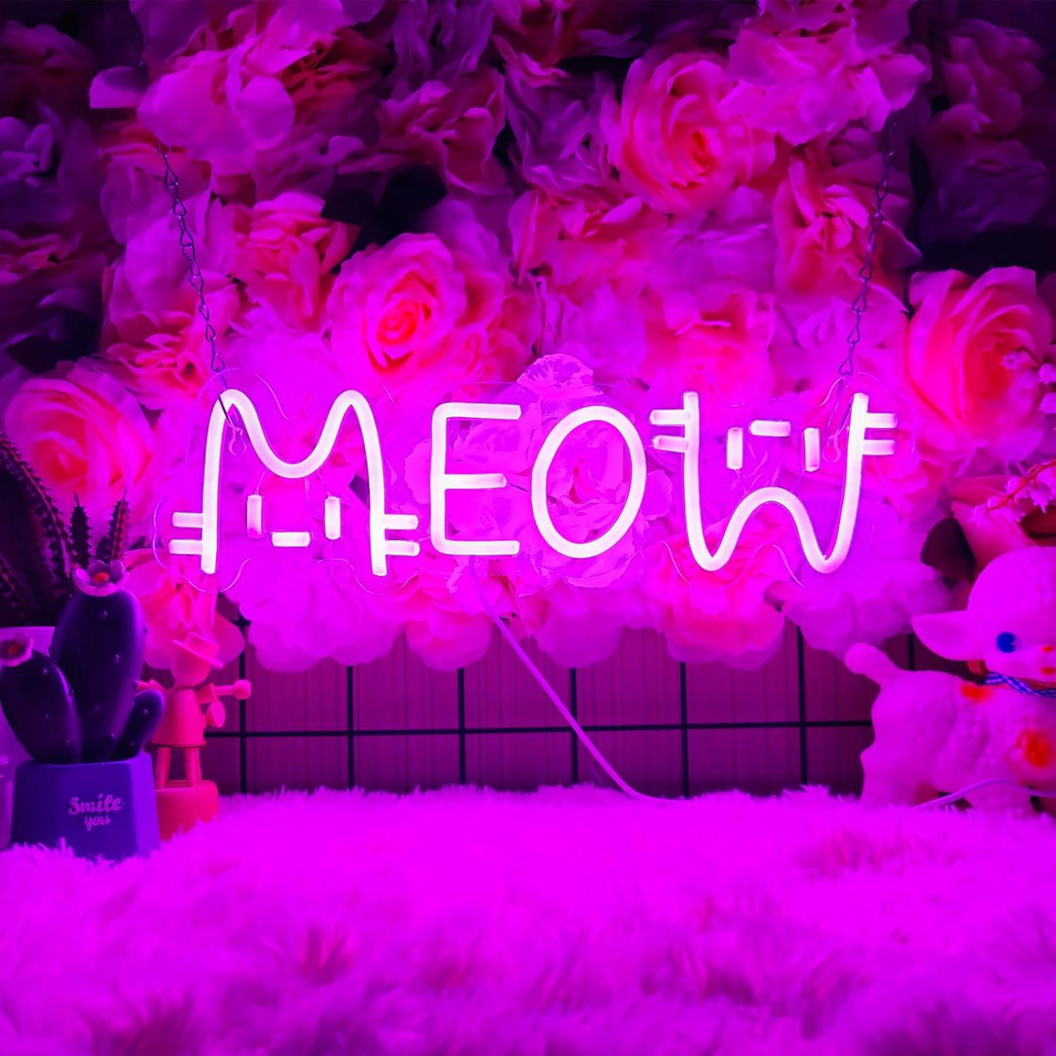 Meow Neon Sign Cat USB Powered - Home Decor Cat ulasan dan harga
