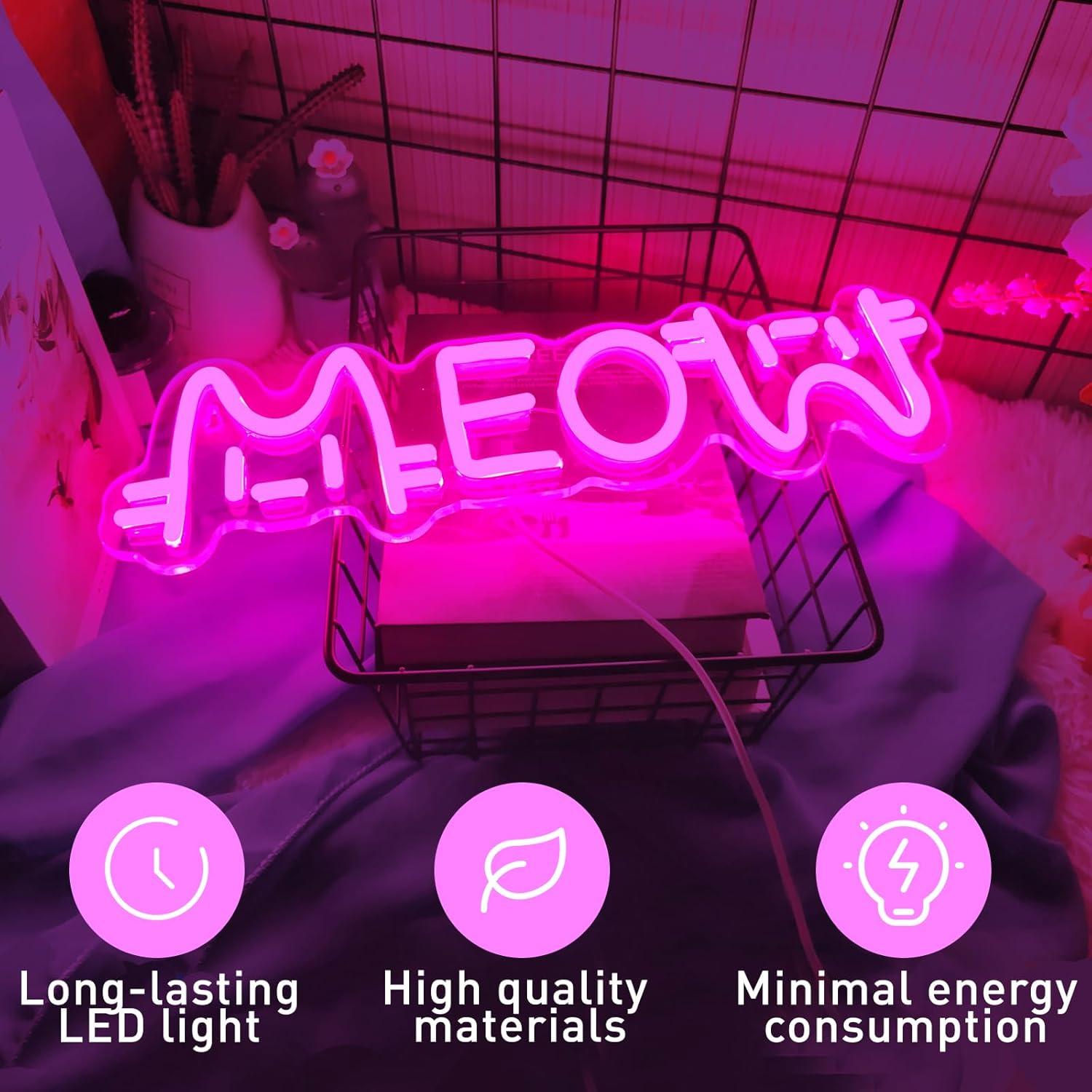 Meow Neon Sign Cat USB Powered - Home Decor Cat ulasan dan harga