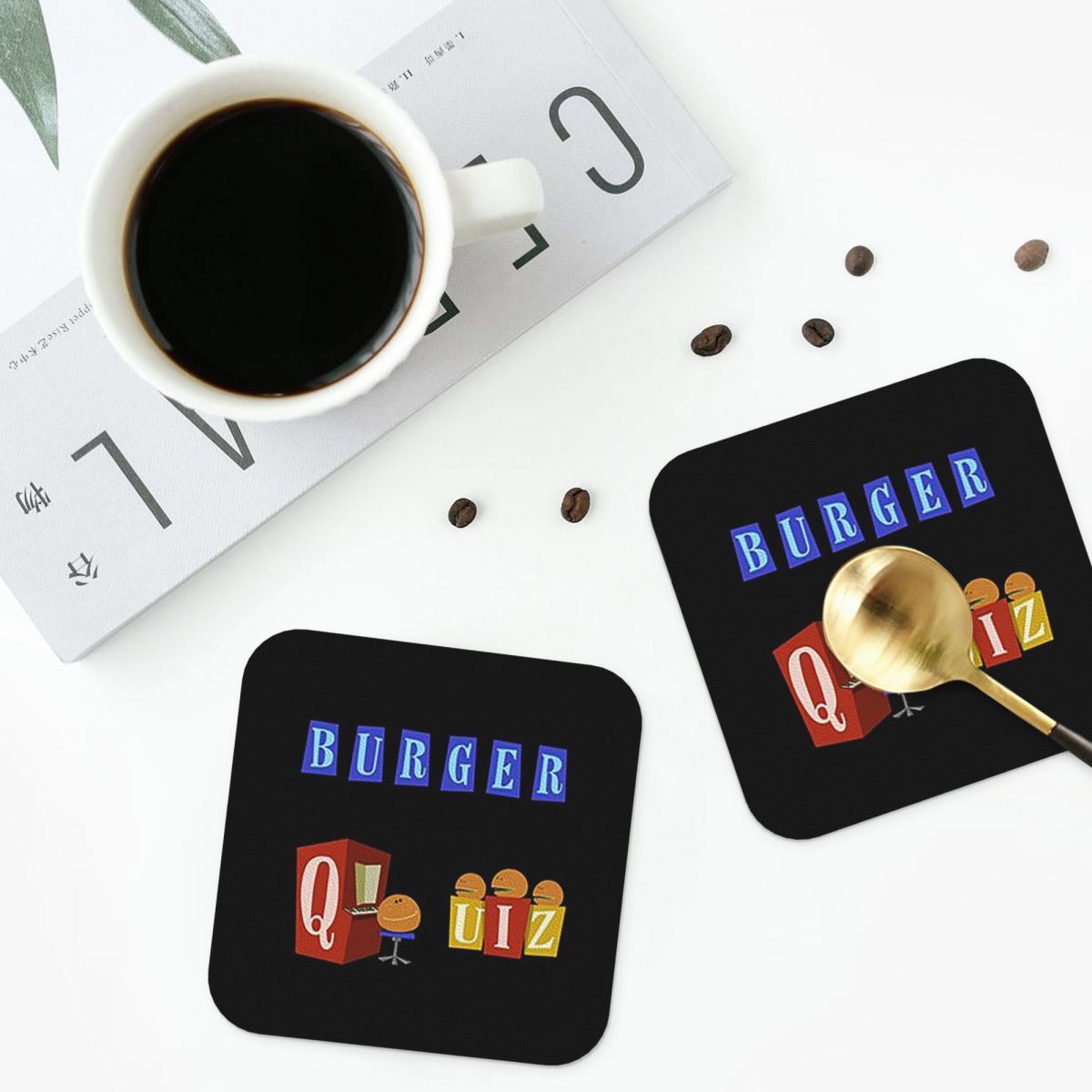 Burger Quiz New Logo Coasters  - Home Decor Quiz Free ulasan dan harga