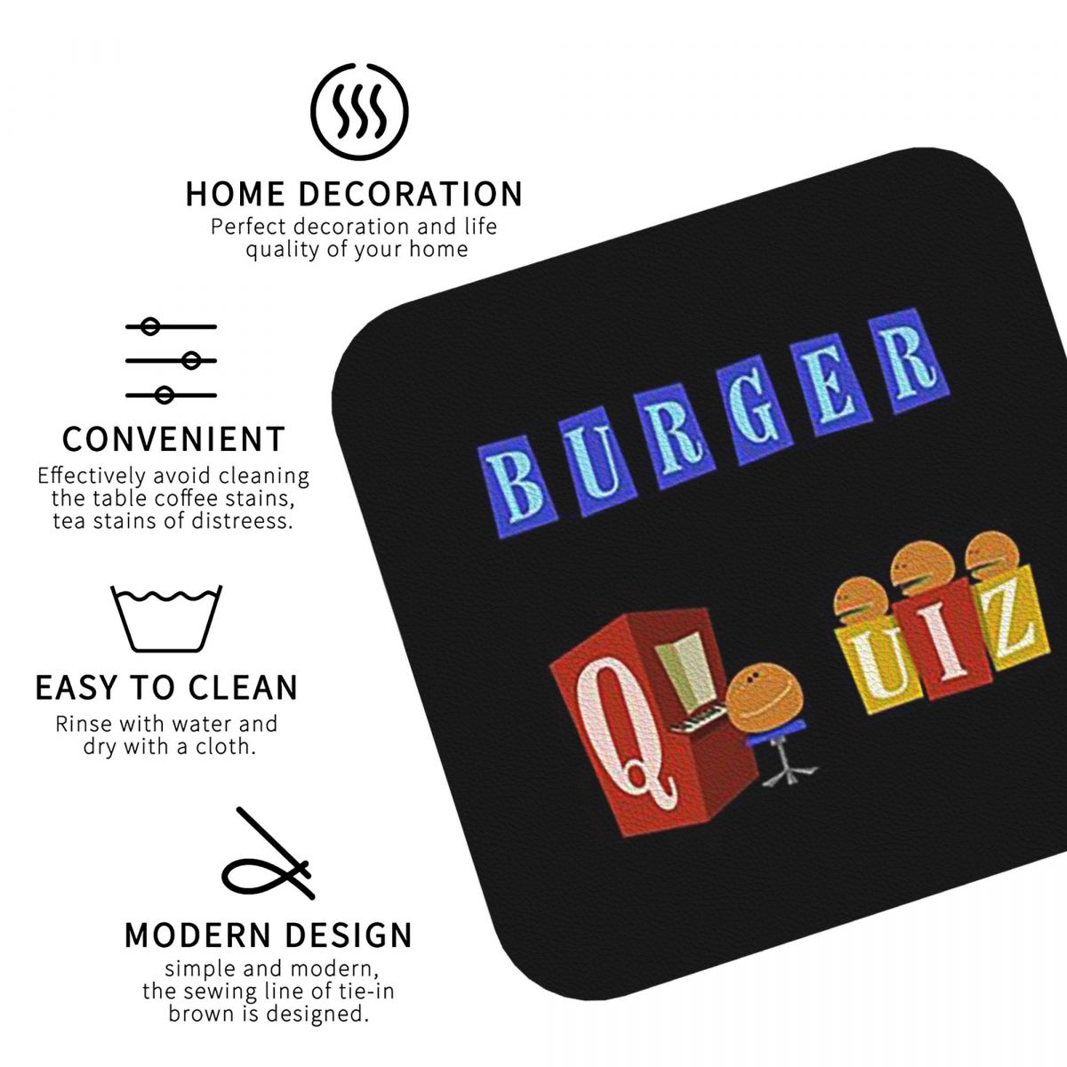 Burger Quiz New Logo Coasters  - Home Decor Quiz Free ulasan dan harga