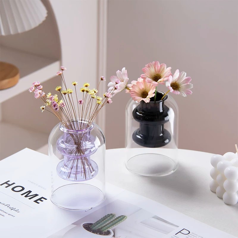 Nordic Double Layer High Boros - Glass Vase Nordic ulasan dan harga