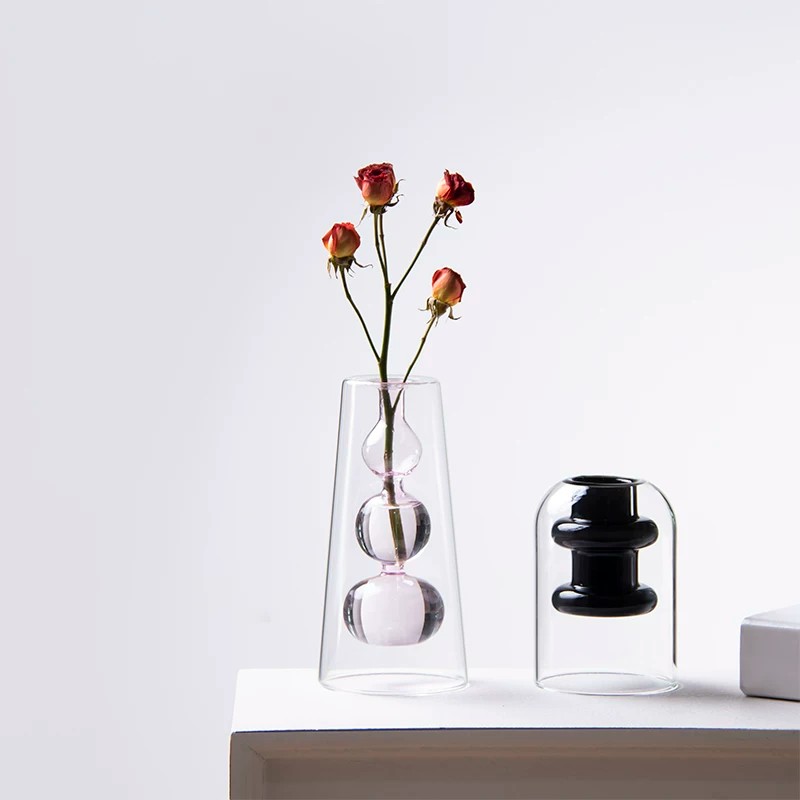 Nordic Double Layer High Boros - Glass Vase Nordic ulasan dan harga